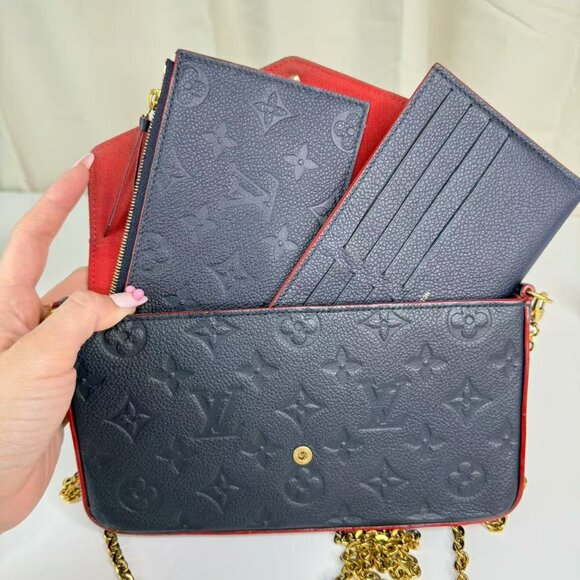 Louis Vuitton Blue Empreinte Felicie Shoulder Bag Crossbody with Gold Chain - Picture 10 of 10